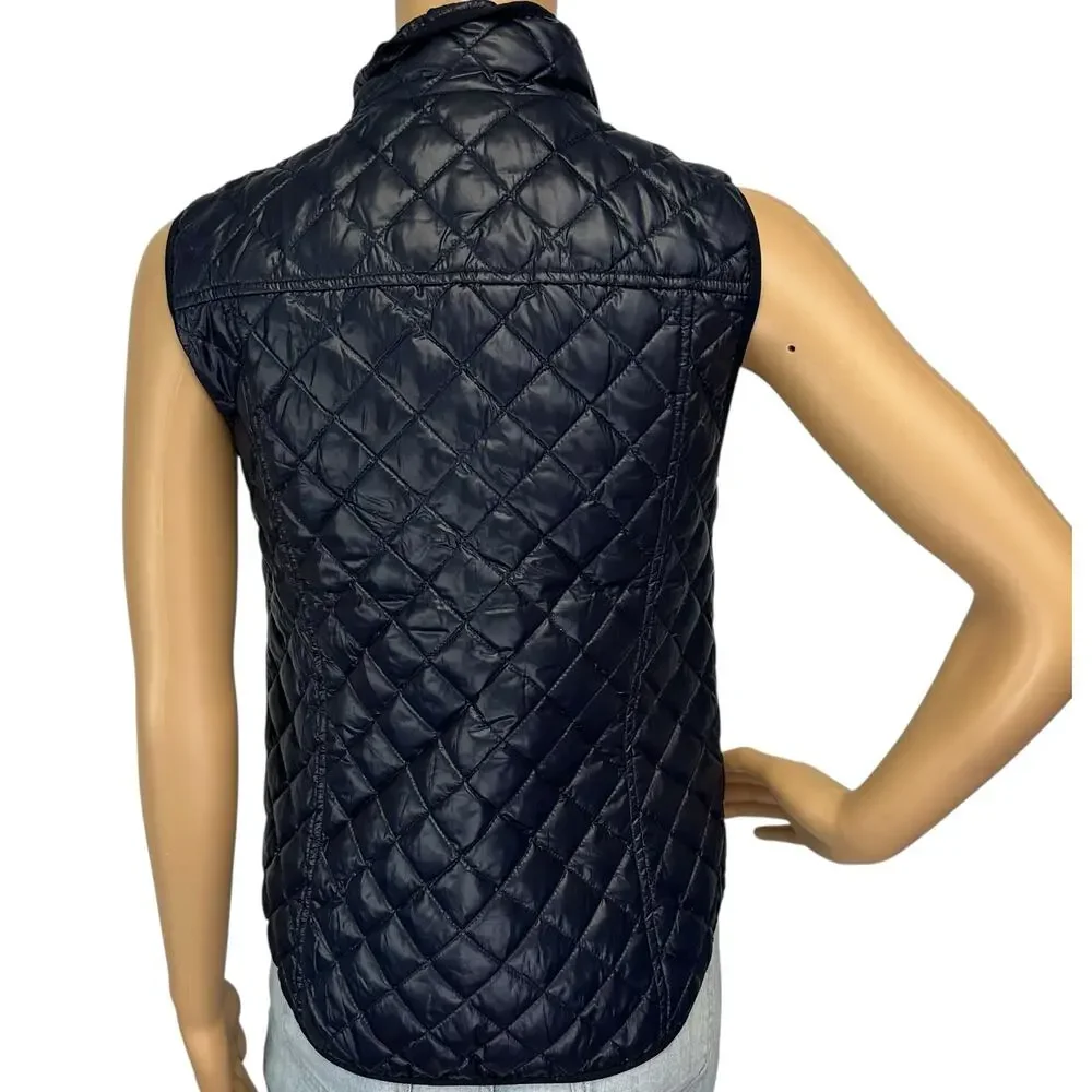 J. Crew Shiny Quilted Field Puffer Down Vest Navy Blue E1014 Petite Size PXS